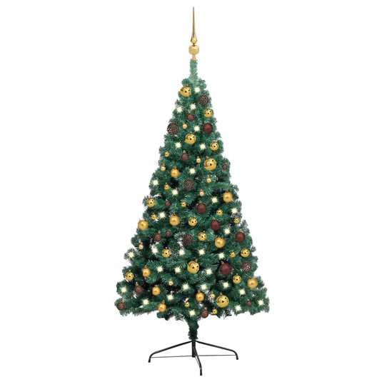 VidaXL Kunstkerstboom met verlichting en kerstballen half 120 cm groen