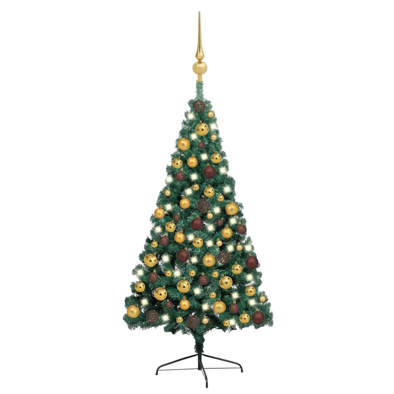 Load image into Gallery viewer, VidaXL Kunstkerstboom met verlichting en kerstballen half 150 cm groen
