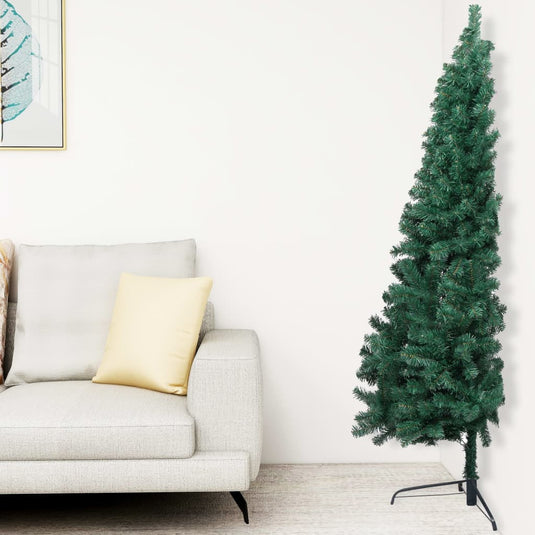 VidaXL Kunstkerstboom met verlichting en kerstballen half 150 cm groen