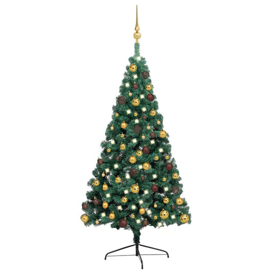 VidaXL Kunstkerstboom met verlichting en kerstballen half 240 cm groen