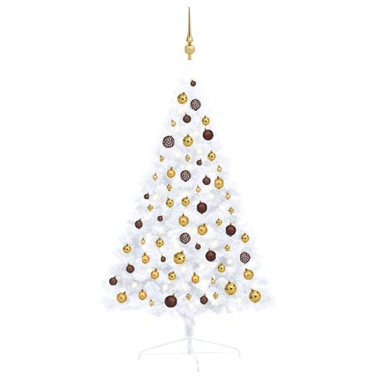 VidaXL Kunstkerstboom met verlichting en kerstballen half 120 cm wit
