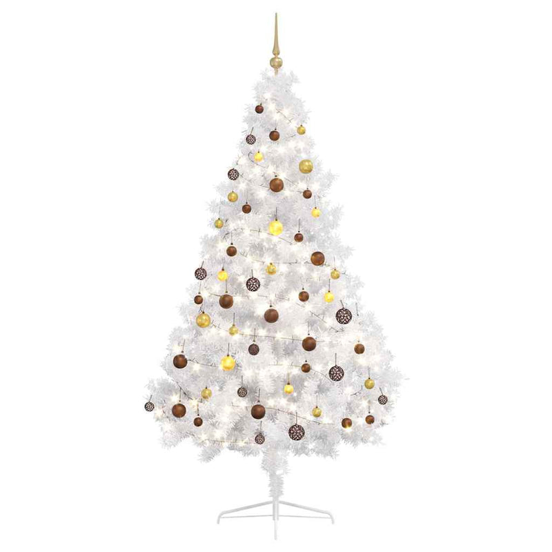 Load image into Gallery viewer, Vidaxl kunstkerstboom met verlichting en kerstballen half 210 cm wit
