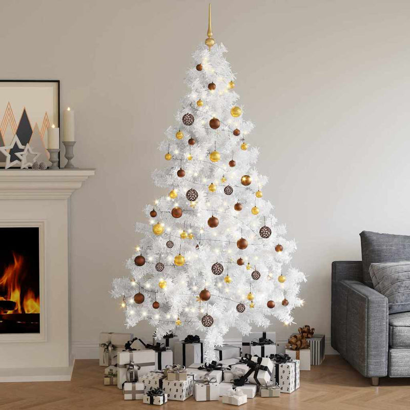 Load image into Gallery viewer, Vidaxl kunstkerstboom met verlichting en kerstballen half 210 cm wit
