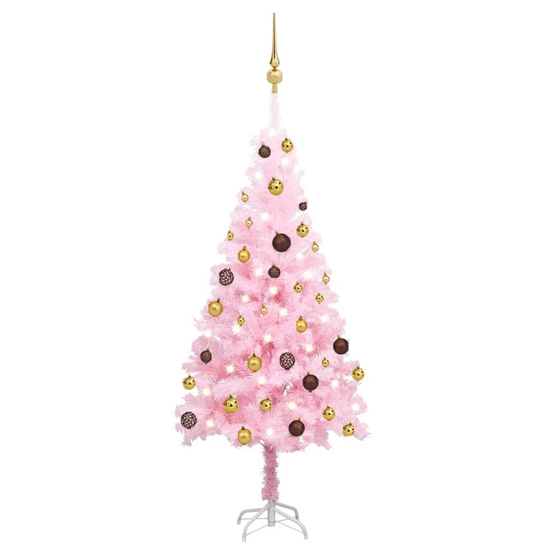 Load image into Gallery viewer, VidaXL Kunstkerstboom met verlichting en kerstballen 120 cm PVC roze
