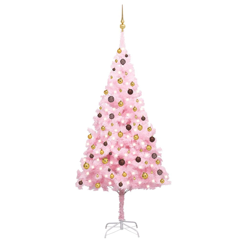 Load image into Gallery viewer, VidaXL Kunstkerstboom met verlichting en kerstballen 240 cm PVC roze
