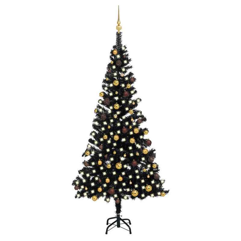Load image into Gallery viewer, VidaXL Kunstkerstboom met verlichting en kerstballen 210 cm PVC zwart
