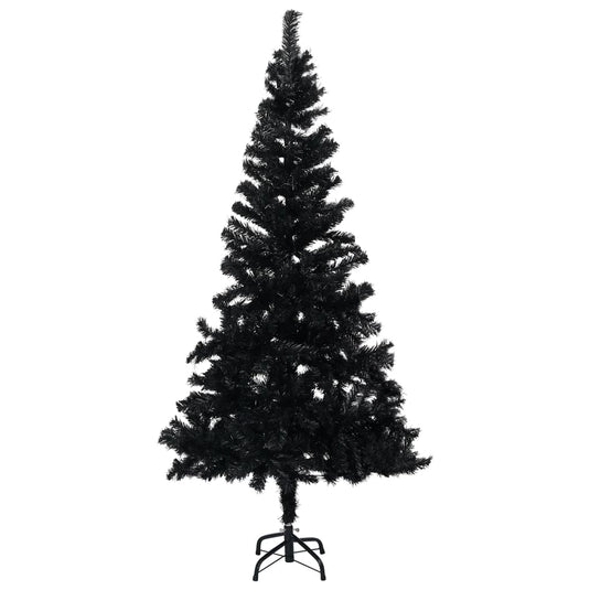 VidaXL Kunstkerstboom met verlichting en kerstballen 210 cm PVC zwart