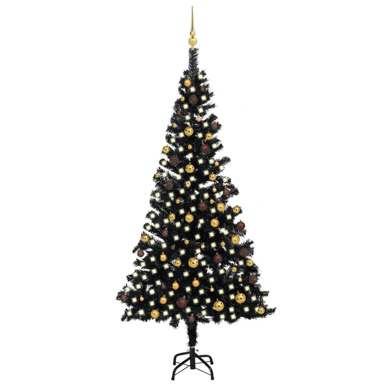 Load image into Gallery viewer, VidaXL Kunstkerstboom met verlichting en kerstballen 240 cm PVC zwart
