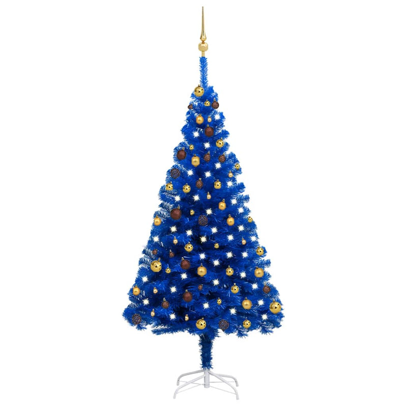 Load image into Gallery viewer, VidaXL Kunstkerstboom met verlichting en kerstballen 180 cm PVC blauw
