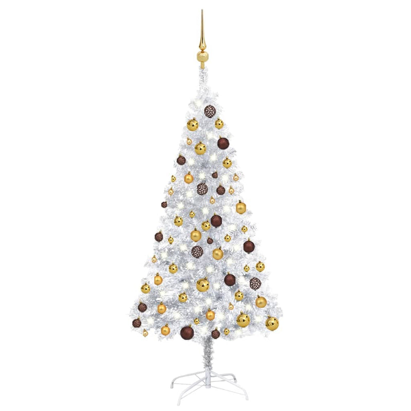 Load image into Gallery viewer, VidaXL Kunstkerstboom met verlichting en kerstballen 150 cm PET zilver

