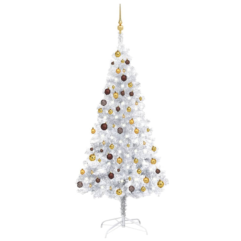 Load image into Gallery viewer, VidaXL Kunstkerstboom met verlichting en kerstballen 180 cm PET zilver
