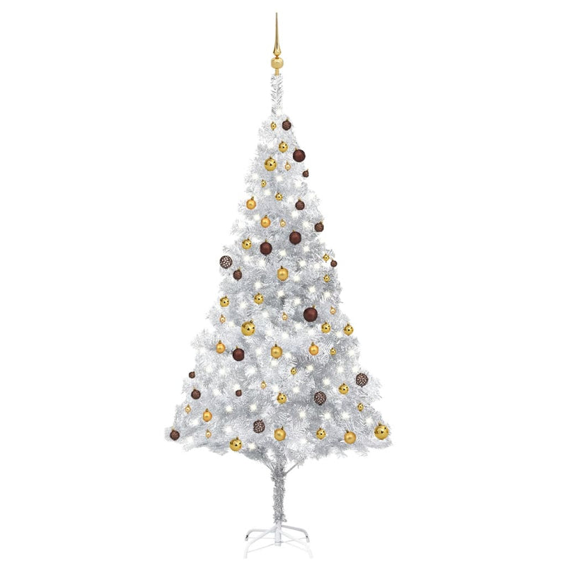 Load image into Gallery viewer, VidaXL Kunstkerstboom met verlichting en kerstballen 240 cm PET zilver
