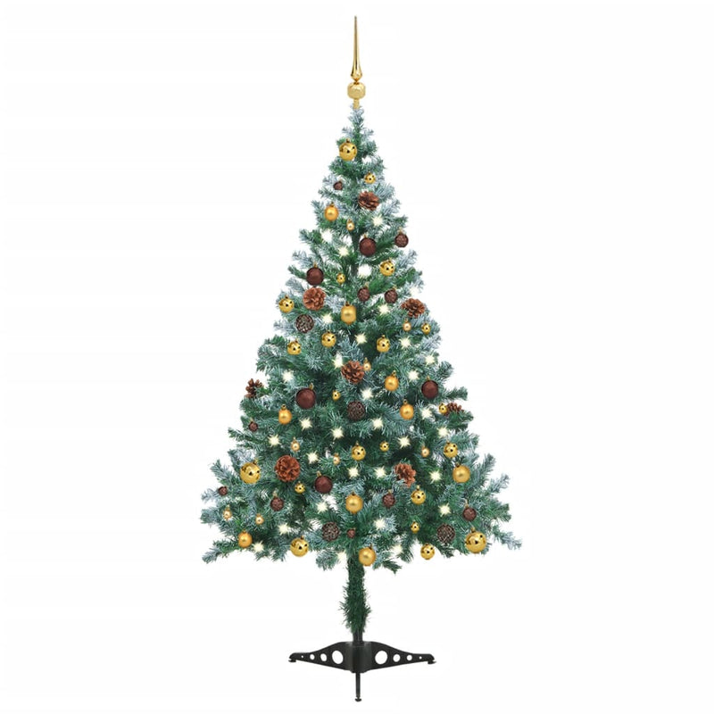 Load image into Gallery viewer, VidaXL Kunstkerstboom met verlichting ballen sneeuw dennenappel 150 cm
