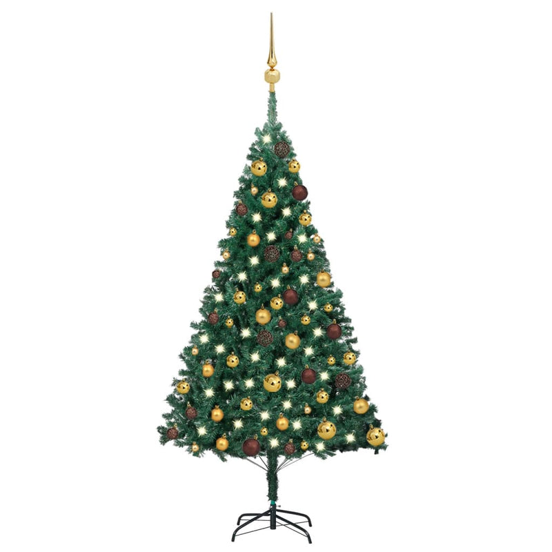 Load image into Gallery viewer, VidaXL Kunstkerstboom met verlichting en kerstballen 120 cm PVC groen
