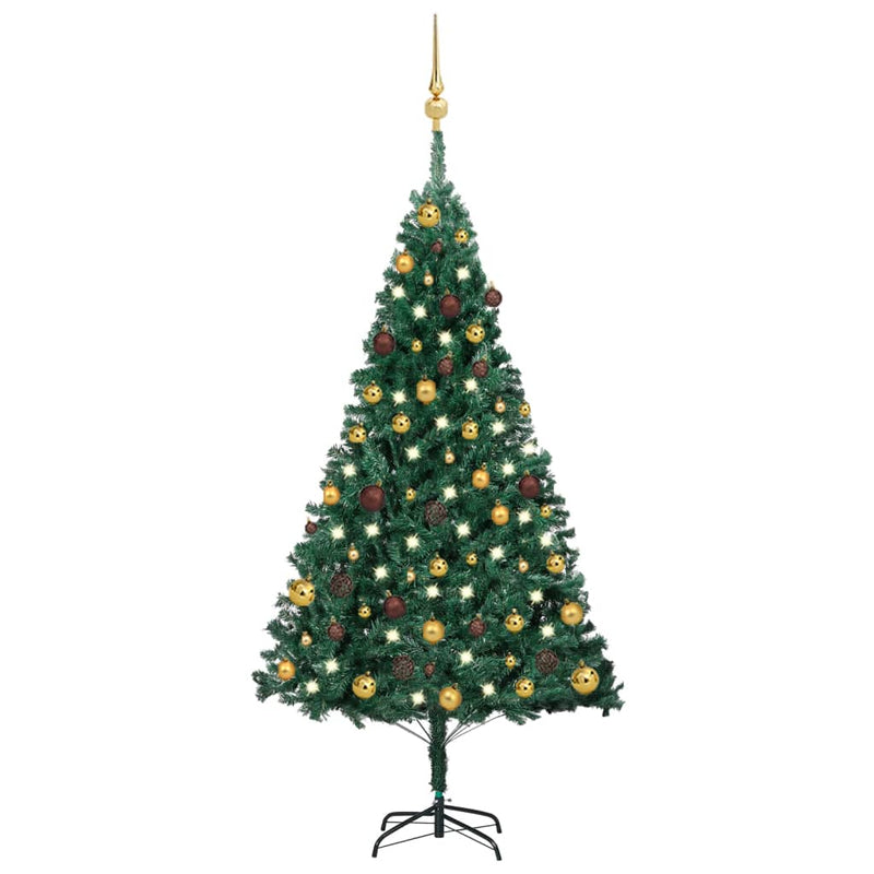 Load image into Gallery viewer, VidaXL Kunstkerstboom met verlichting en kerstballen 150 cm PVC groen
