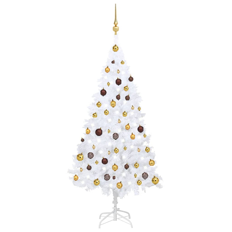 Load image into Gallery viewer, VidaXL Kunstkerstboom met verlichting en kerstballen 150 cm PVC wit
