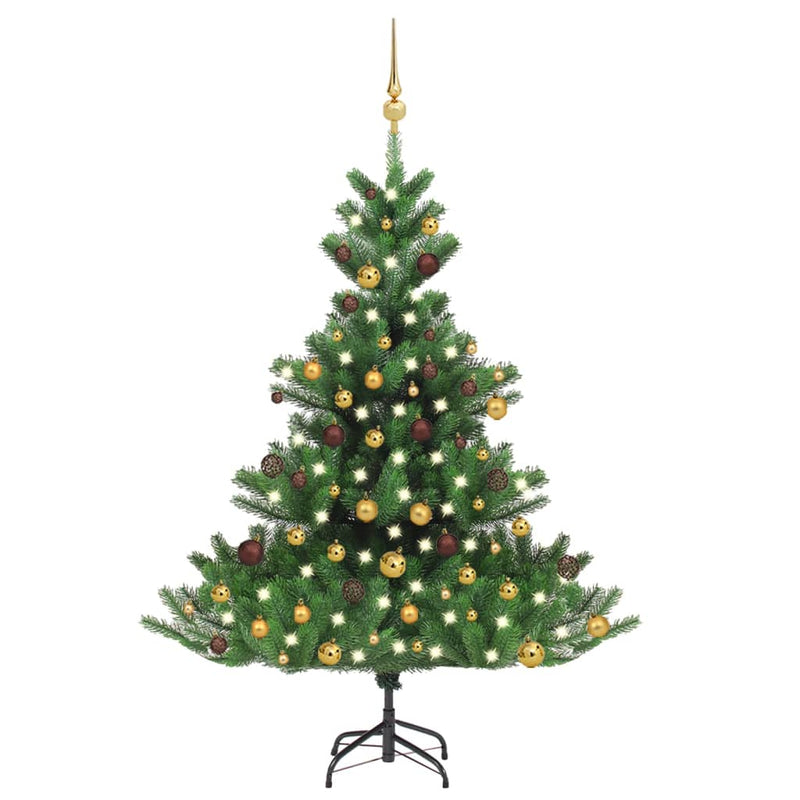 Load image into Gallery viewer, VidaXL Kunstkerstboom Nordmann met LED's en kerstballen 120 cm groen
