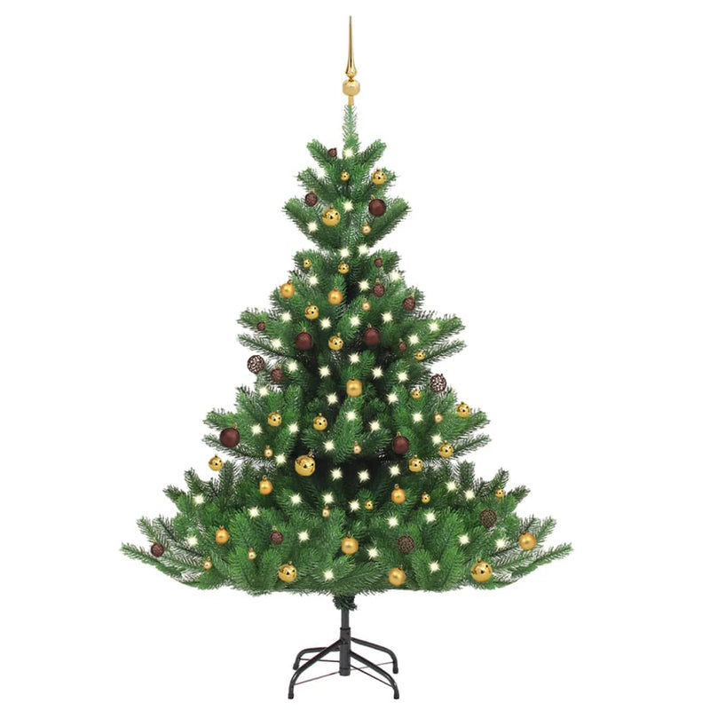 Load image into Gallery viewer, VidaXL Kunstkerstboom Nordmann met LED's en kerstballen 180 cm groen
