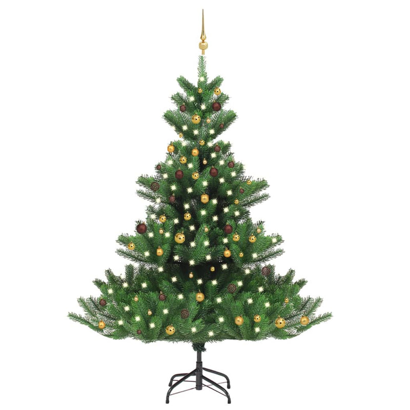 Load image into Gallery viewer, VidaXL Kunstkerstboom Nordmann met LED's en kerstballen 240 cm groen
