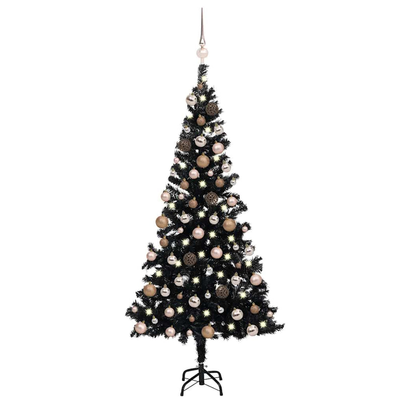 Load image into Gallery viewer, Vidaxl kunstkerstboom met verlichting en kerstballen 180 cm pvc zwart
