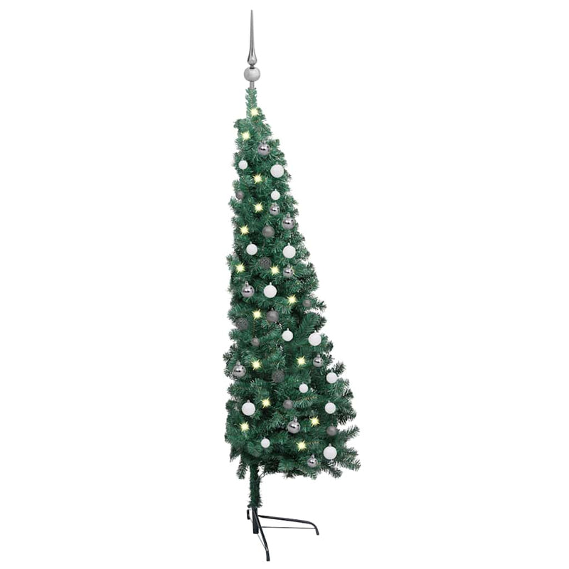 Load image into Gallery viewer, Vidaxl kunstkerstboom met verlichting en kerstballen half 150 cm groen
