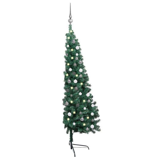 Vidaxl kunstkerstboom met verlichting en kerstballen half 210 cm groen