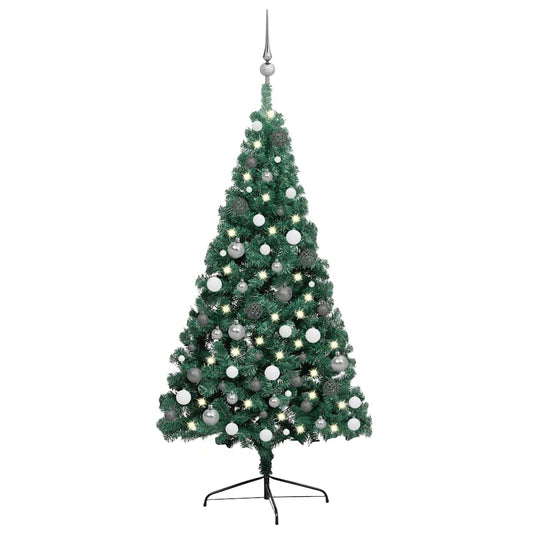 Vidaxl kunstkerstboom met verlichting en kerstballen half 240 cm groen