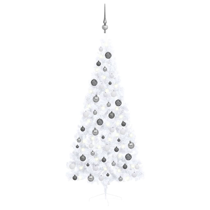 Load image into Gallery viewer, VidaXL Kunstkerstboom met verlichting en kerstballen half 180 cm wit
