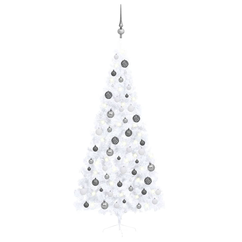 Load image into Gallery viewer, Vidaxl kunstkerstboom met verlichting en kerstballen half 210 cm wit
