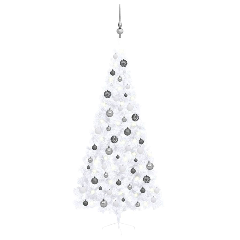 Load image into Gallery viewer, Vidaxl kunstkerstboom met verlichting en kerstballen half 210 cm wit

