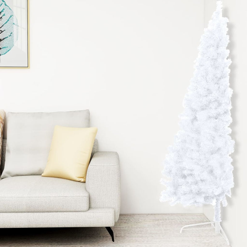 Load image into Gallery viewer, Vidaxl kunstkerstboom met verlichting en kerstballen half 210 cm wit
