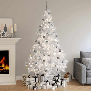 Vidaxl kunstkerstboom met verlichting en kerstballen half 210 cm wit