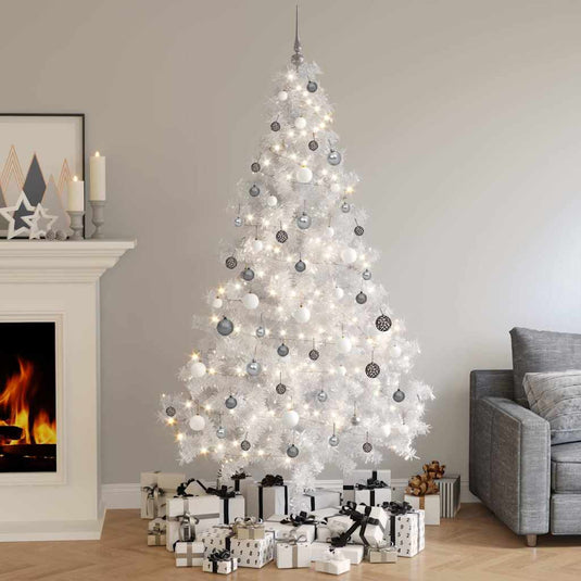 Vidaxl kunstkerstboom met verlichting en kerstballen half 210 cm wit
