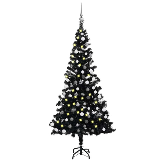 Vidaxl kunstkerstboom met verlichting en kerstballen 180 cm pvc zwart