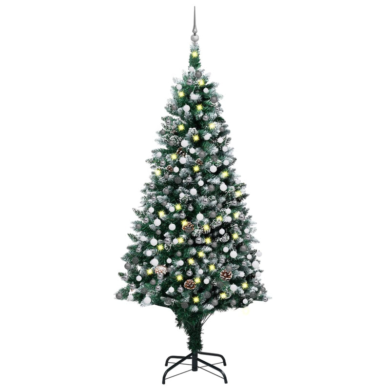 Load image into Gallery viewer, Vidaxl kunstkerstboom met led en kerstballen en dennenappels 210 cm
