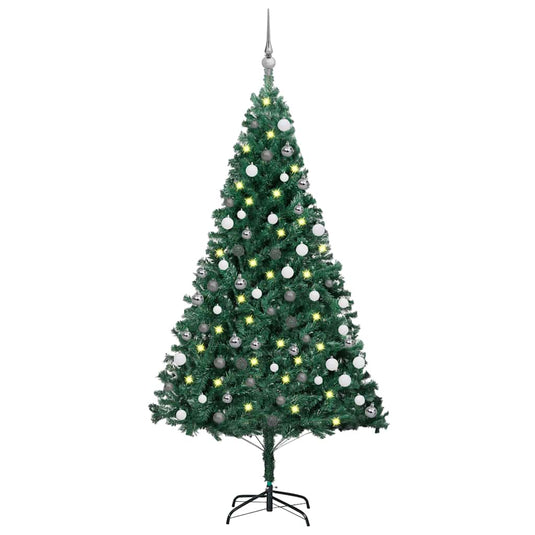 Vidaxl kunstkerstboom met verlichting en kerstballen 150 cm pvc groen