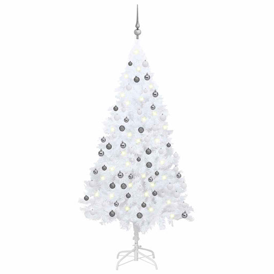 Vidaxl kunstkerstboom met verlichting en kerstballen 150 cm pvc wit