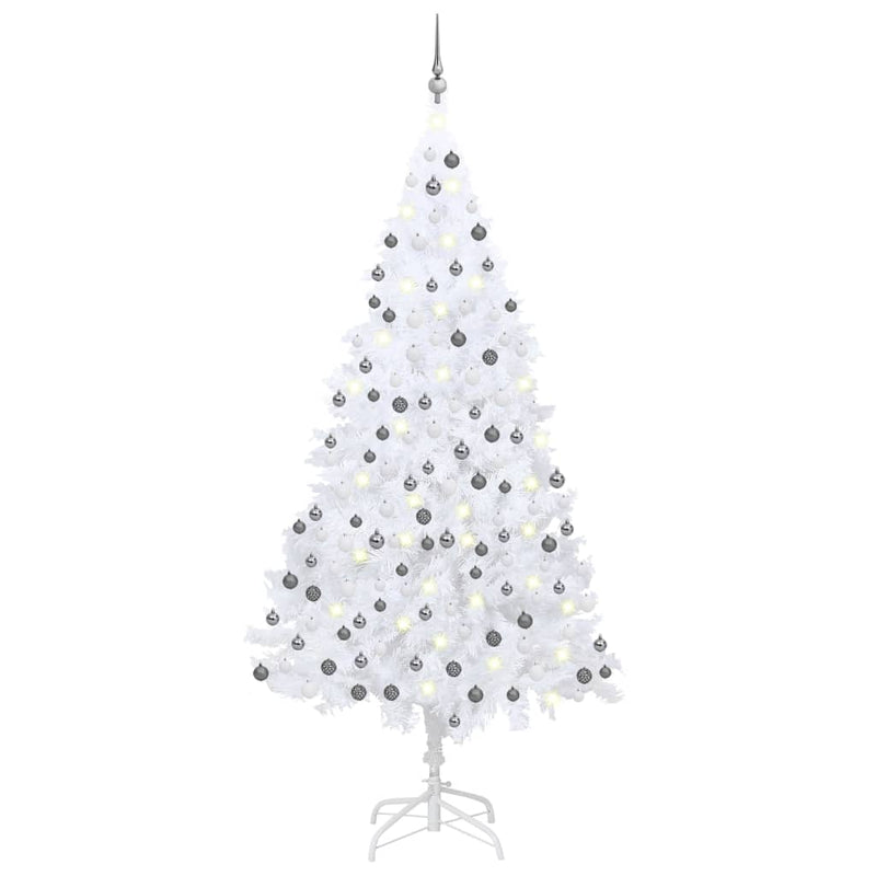 Load image into Gallery viewer, Vidaxl kunstkerstboom met verlichting en kerstballen 210 cm pvc wit
