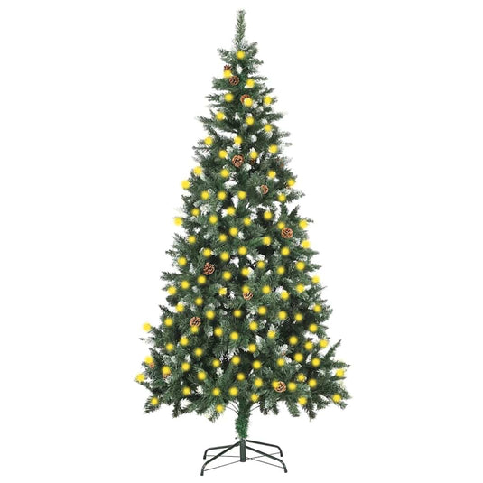 Vidaxl kunstkerstboom met verlichting en dennenappels 210 cm