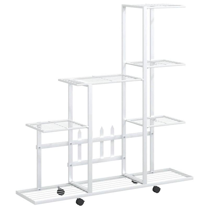 Load image into Gallery viewer, Vidaxl bloemenstandaard met wielen 94,5x25x92,5 cm metaal wit
