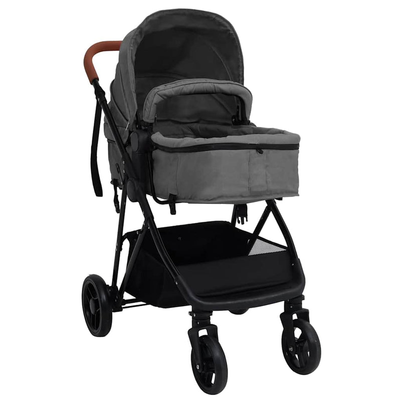 Load image into Gallery viewer, VidaXL Kinderwagen 3-in-1 staal lichtgrijs en zwart
