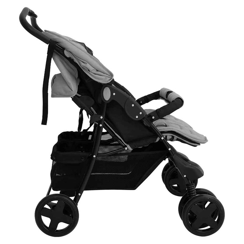 Load image into Gallery viewer, Vidaxl tweelingkinderwagen staal lichtgrijs
