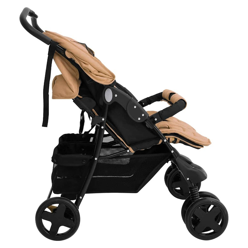 Load image into Gallery viewer, Vidaxl tweelingkinderwagen staal taupe
