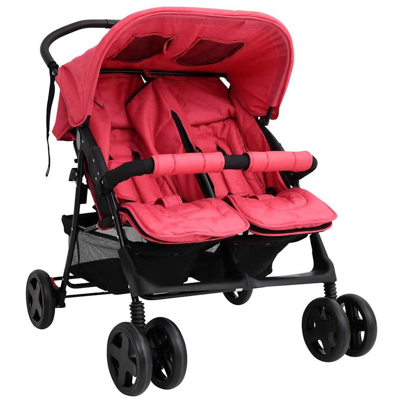Load image into Gallery viewer, Vidaxl tweelingkinderwagen staal rood
