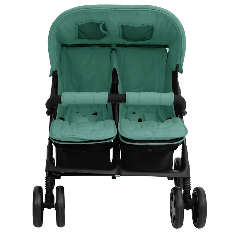 Load image into Gallery viewer, Vidaxl tweelingkinderwagen staal groen
