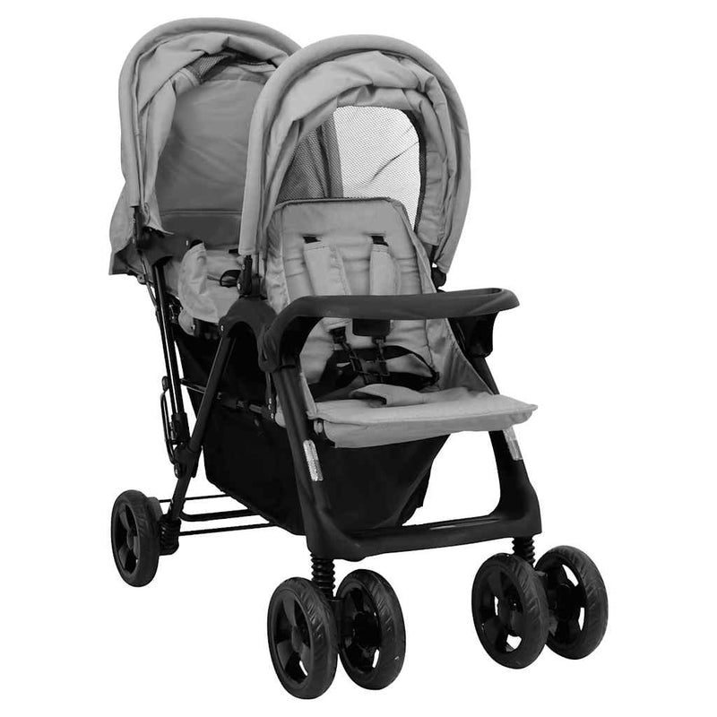 Load image into Gallery viewer, Vidaxl tweelingkinderwagen tandem staal lichtgrijs
