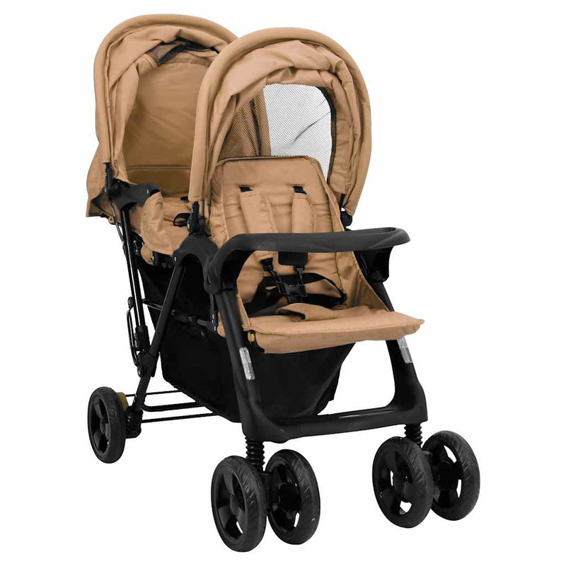 Load image into Gallery viewer, Vidaxl tweelingkinderwagen tandem staal taupe
