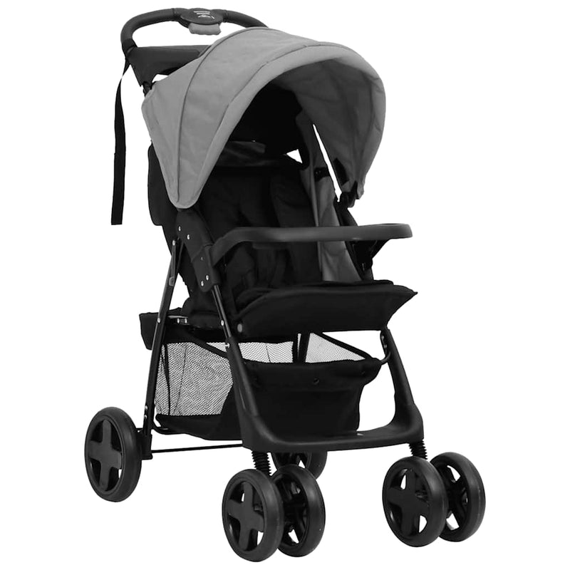 Load image into Gallery viewer, VidaXL Kinderwagen 2-in-1 staal lichtgrijs en zwart
