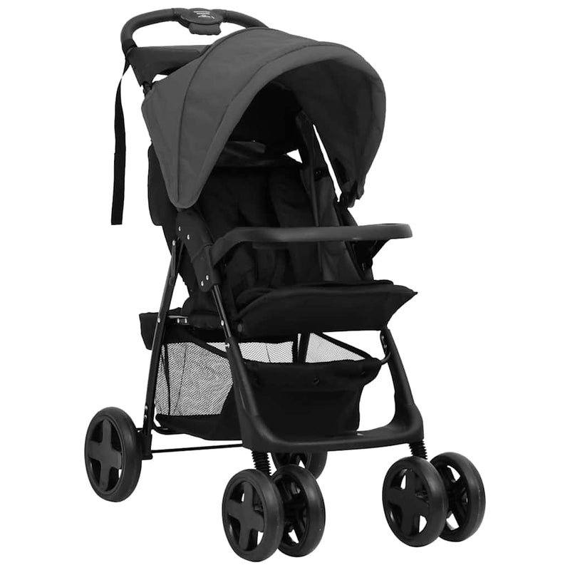 Load image into Gallery viewer, Vidaxl kinderwagen 3-in-1 staal donkergrijs en zwart
