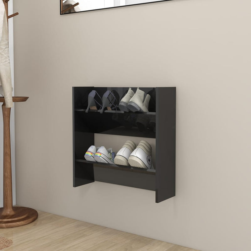 Load image into Gallery viewer, Vidaxl wandschoenenkast 60x18x60 cm bewerkt hout hoogglans zwart
